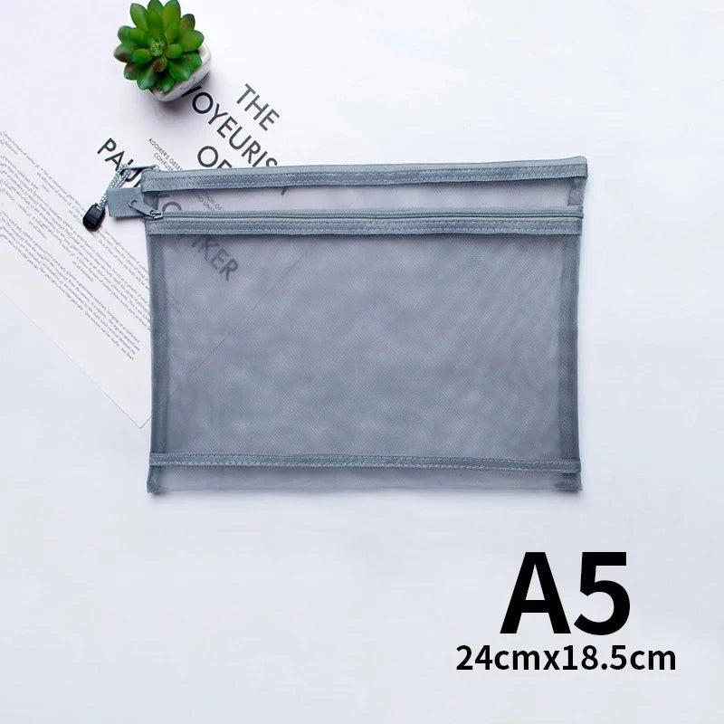 A4 A5 A6 Portable Double-layer Mesh Zipper File Bag Transparent Student Test Paper Data Storage Bag Office Files Stationery Colourful Art Store