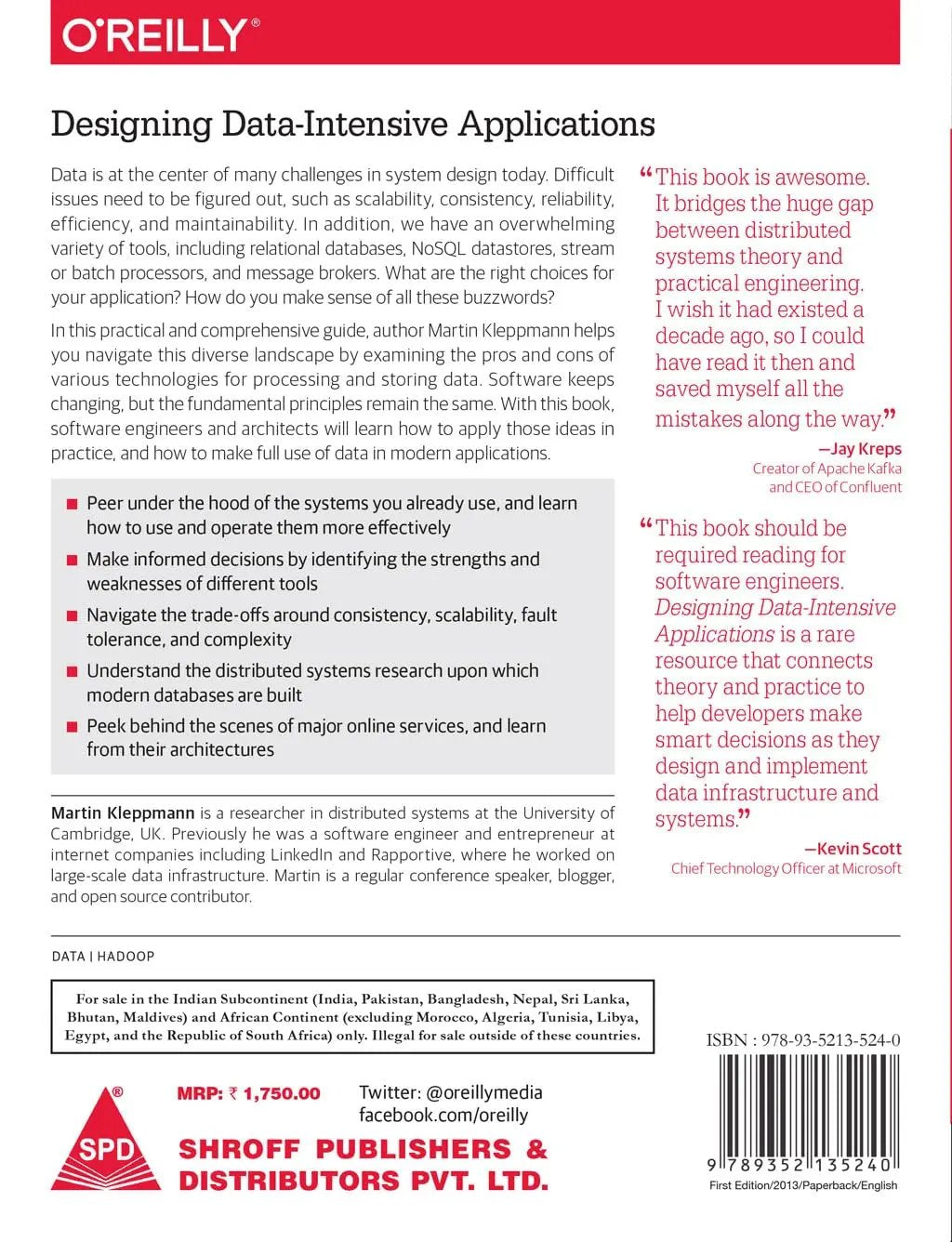 Designing Data-Intensive Applications: The Big Ideas Behind Reliable, Scalable, and Maintainable Systems [Paperback] Kleppmann, Martin - US Books Kart