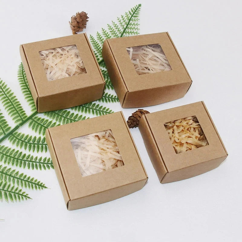 4pcs New PVC Window Kraft Paper Gift Box Biscuit Handmade Soap Jewelry Gift Packaging Party Supplies Gift Box Beatitude Store