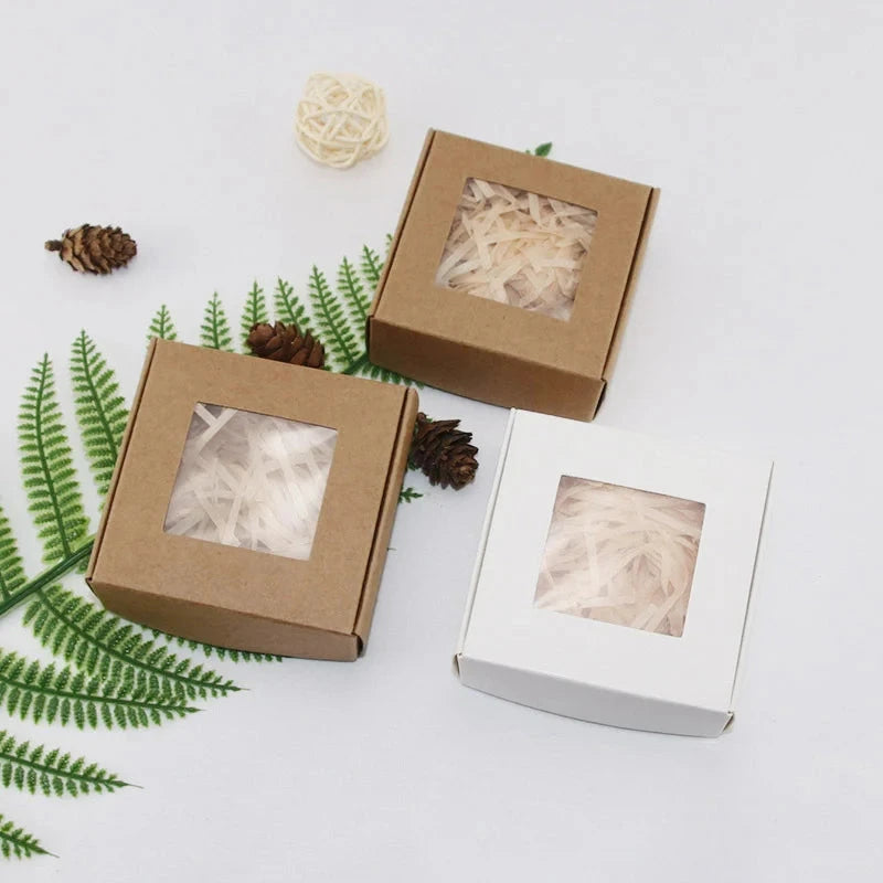4pcs New PVC Window Kraft Paper Gift Box Biscuit Handmade Soap Jewelry Gift Packaging Party Supplies Gift Box Beatitude Store