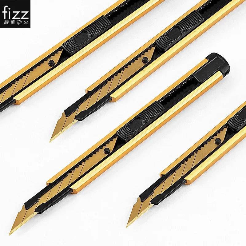 Fizz Aluminum Alloy Utility Knife Gold knife Metal Blade Self-Locking design Sharp Angle With Fracture Knife Cutter Home Office PinZan Franchise 2 Store