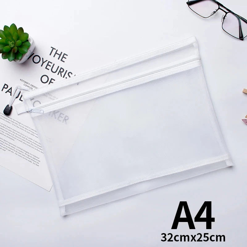 A4 A5 A6 Portable Double-layer Mesh Zipper File Bag Transparent  Student Test Paper Data Storage Bag Office Files Stationery Colourful Art Store