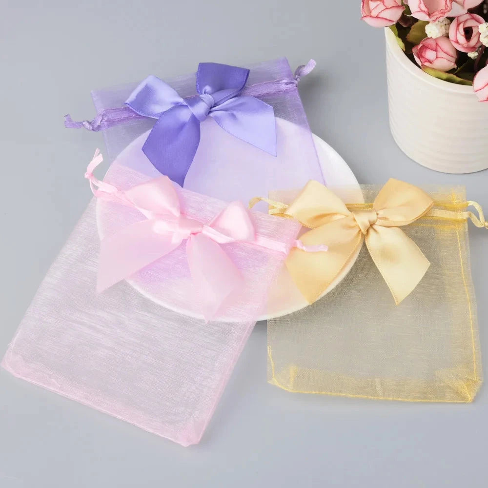 10/20/50pcs/lot New Organza Gift Bag Bowknot Christmas Party Wedding Candy Bags Exquisite Jewelry Packing Drawstring Pouch Organzabag Store Store