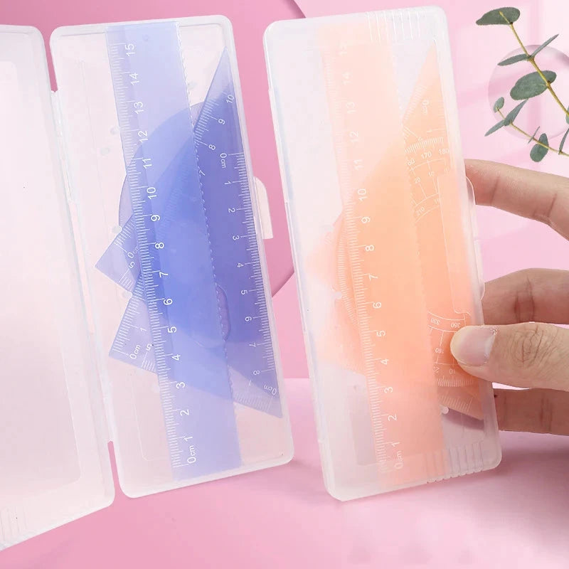 4pcs/box Ins Gradient Rulers Straight Triangle Ruler Protractor Drawing Painting Drafting Tool Korean Stationery Office Supplies Sun4rising Stationery Store