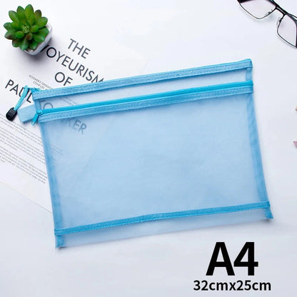 A4 A5 A6 Portable Double-layer Mesh Zipper File Bag Transparent  Student Test Paper Data Storage Bag Office Files Stationery Colourful Art Store