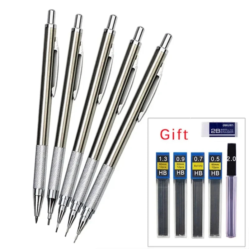 0.3 0.5 0.7 0.9 1.3 2.0mm Mechanical Pencil Set Full Metal Art Drawing Painting Automatic Pencil with Leads Office School Supply MROOFUL Official Store