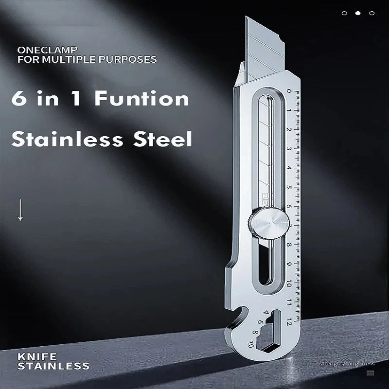 Multifunctional Utility Knife 6 in 1 Stainless Steel нож канцелярия Stationery All Purpose Cutter Bottle Tin Opener Screw Ruler Stationery Chase Store