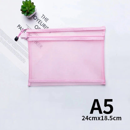 A4 A5 A6 Portable Double-layer Mesh Zipper File Bag Transparent  Student Test Paper Data Storage Bag Office Files Stationery Colourful Art Store