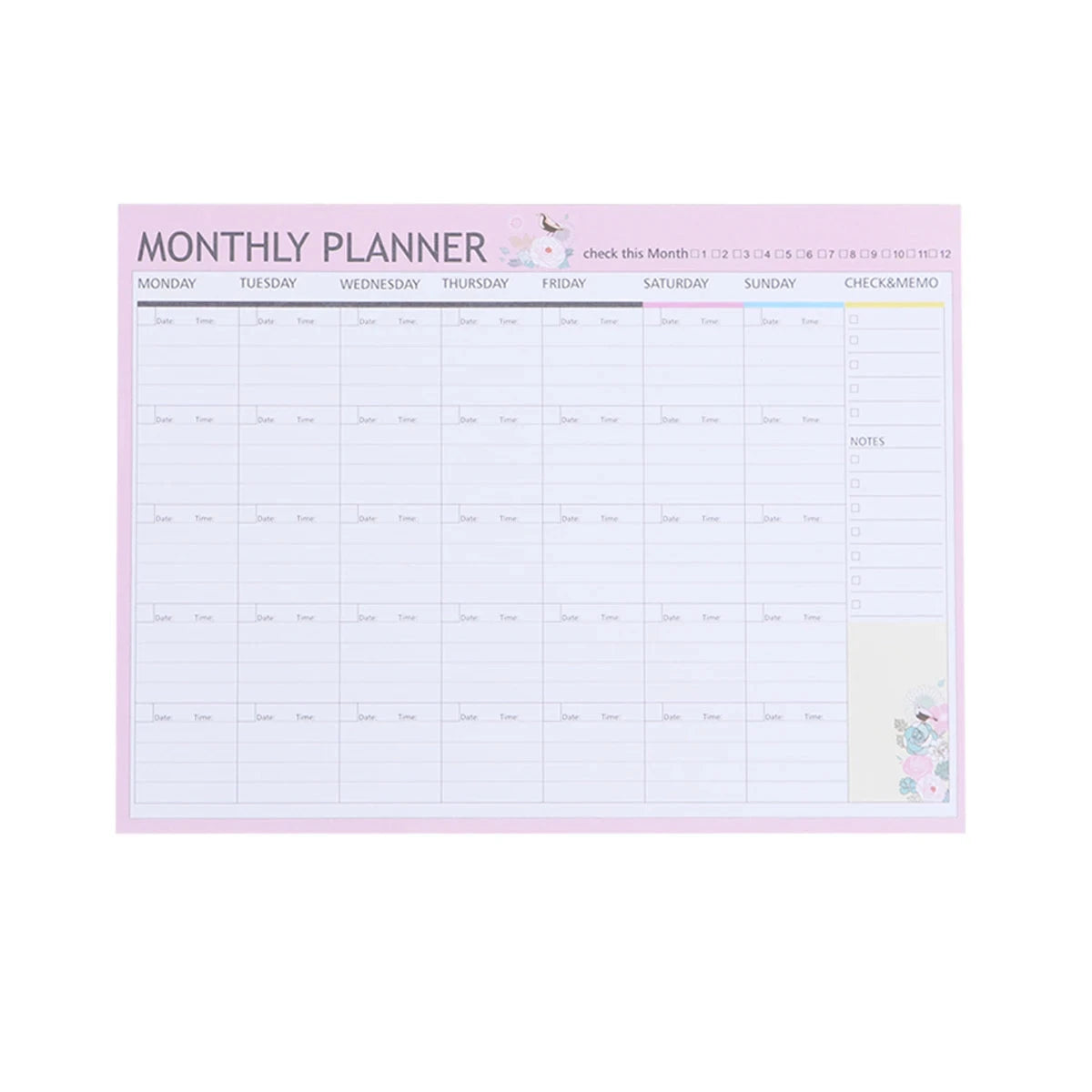 12 Months Monthly Planner Schedule Notebook Agenda Desk Calendar With Animal Flower Pattern Weekly Plan Memo Pad Random Color NextGear Store