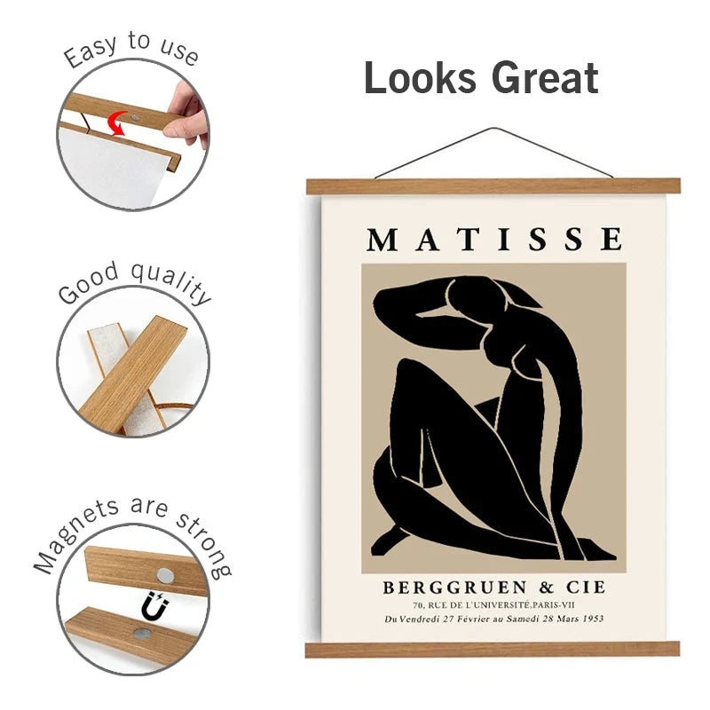 Magnetic Wooden Picture Hanger Frames Poster Photos Wall Art Canvas Prints Paintings Teak Pine Wood Living Room Home Decoration Surelife Wallpaper Store Store