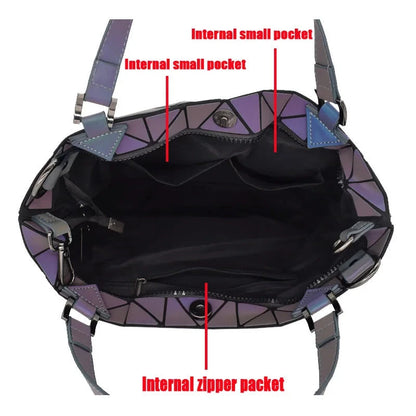 Fashion Ladies Large Capacity Shoulder Bags Geometric Diamond Tote Handbag Luminous Bucket Bag Women Folding Crossbody Bag Shop1105169510 Store