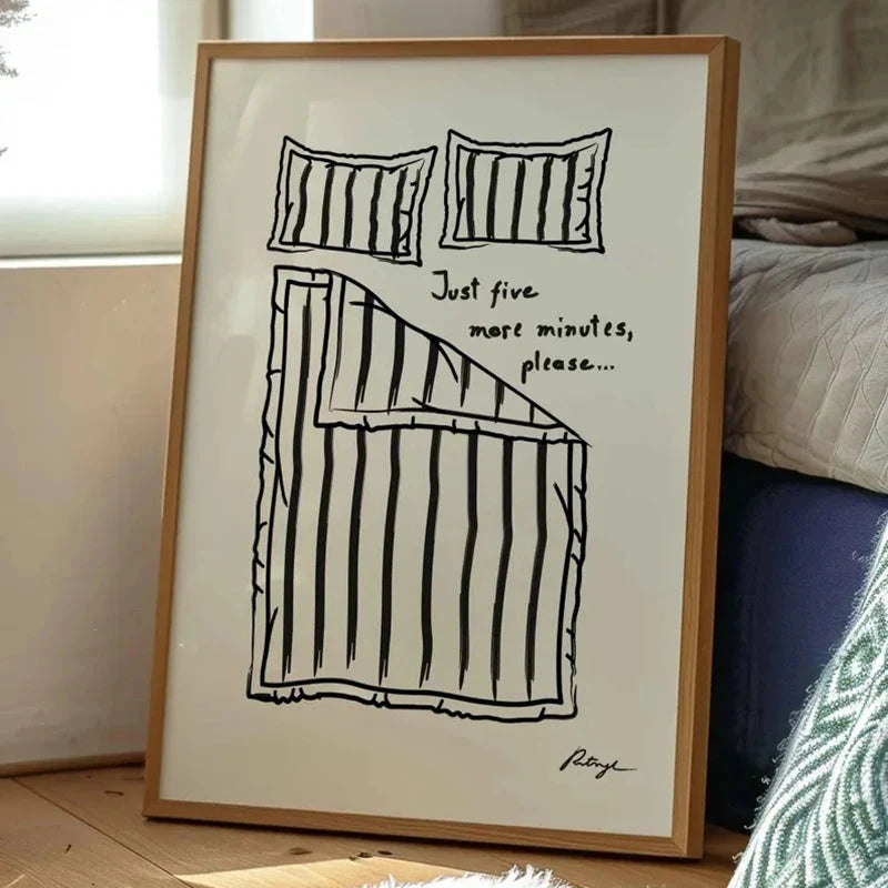 Stay in Bed Print, Goodnight Poster, Cute Bedroom Art, Canvas Wall poster printing, Funny Art Print, Mid Century Art Framless YQ Minimalism Decor Store