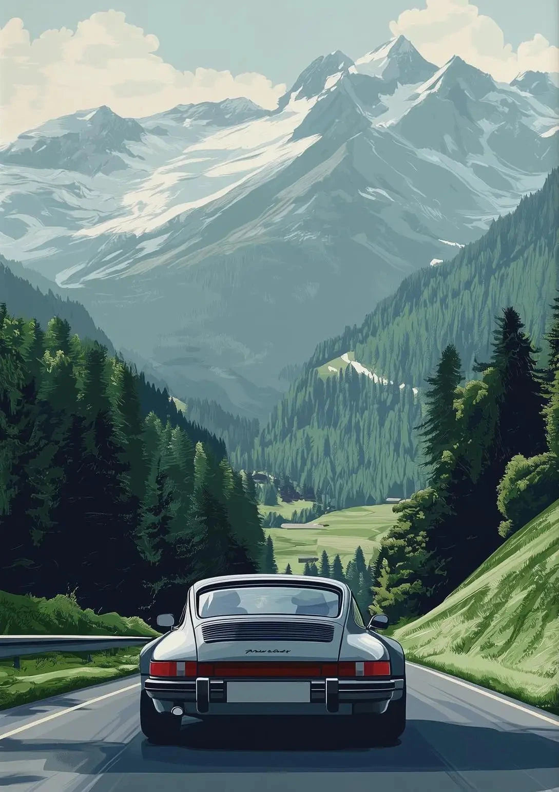 Classic Porsche 911 Alpine Drive Poster Retro Alpine Trip Cartoon Prints Canvas Painting Wall Art Picture Home Living Room Decor Shop1103250243 Store
