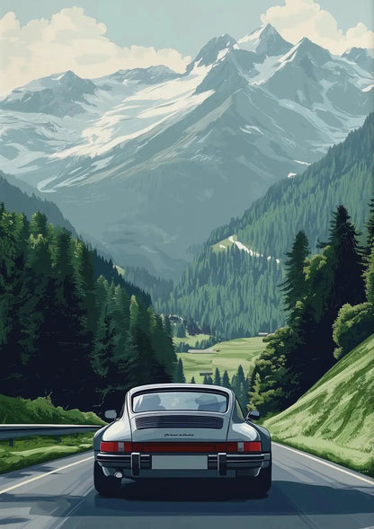 Classic Porsche 911 Alpine Drive Poster Retro Alpine Trip Cartoon Prints Canvas Painting Wall Art Picture Home Living Room Decor Shop1103250243 Store
