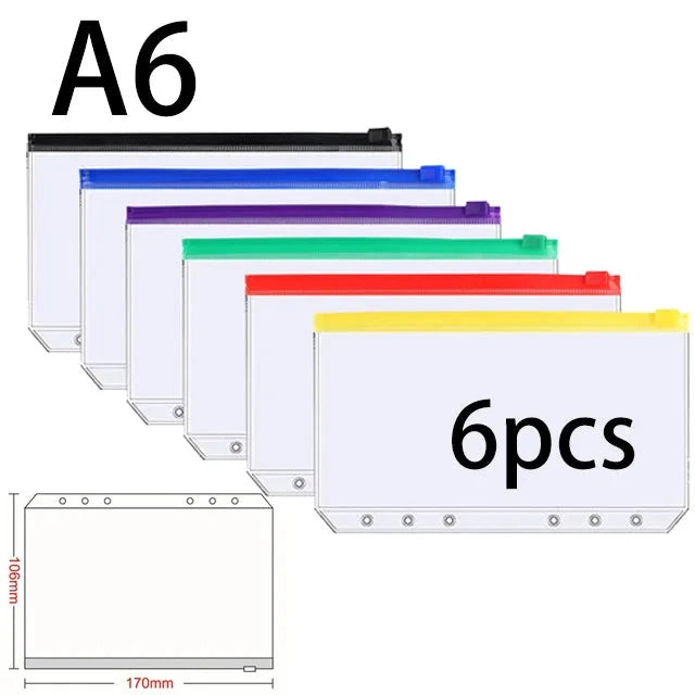 Binder Pockets A5 A6 A7 6 Holes Zipper Binder Pouch Folders 6-Ring Notebook Loose Leaf Bags Waterproof PVC Document Filing Bags SuSu Education Factory Store