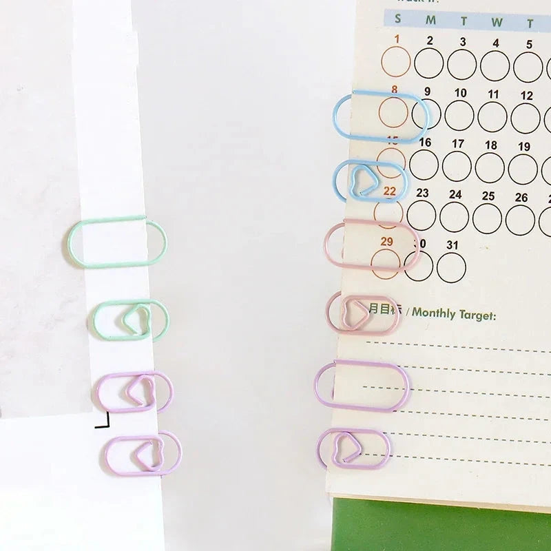 50pcs Mini Love Heart Paper Clips Macaron Color Photo Tickets Holder Binder Clips Notebook Planner Bookmarks Office Supplies Sun4rising Stationery Store