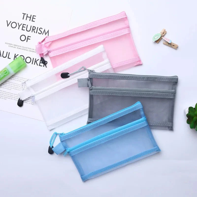 A4 A5 A6 Portable Double-layer Mesh Zipper File Bag Transparent  Student Test Paper Data Storage Bag Office Files Stationery Colourful Art Store