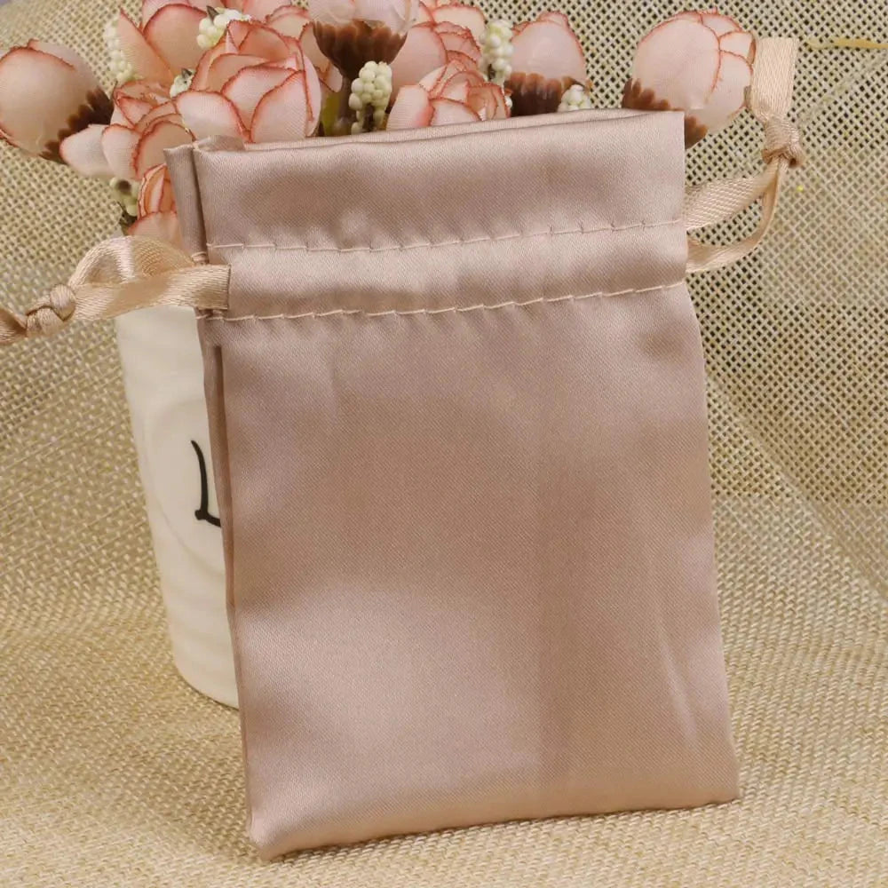10/25/50pcs/lot Silk Jewelry Gift Bag Satin Drawstring Pouch For Wedding Party Candy Bag Luxury Jewelry Packing Organzabag Store Store