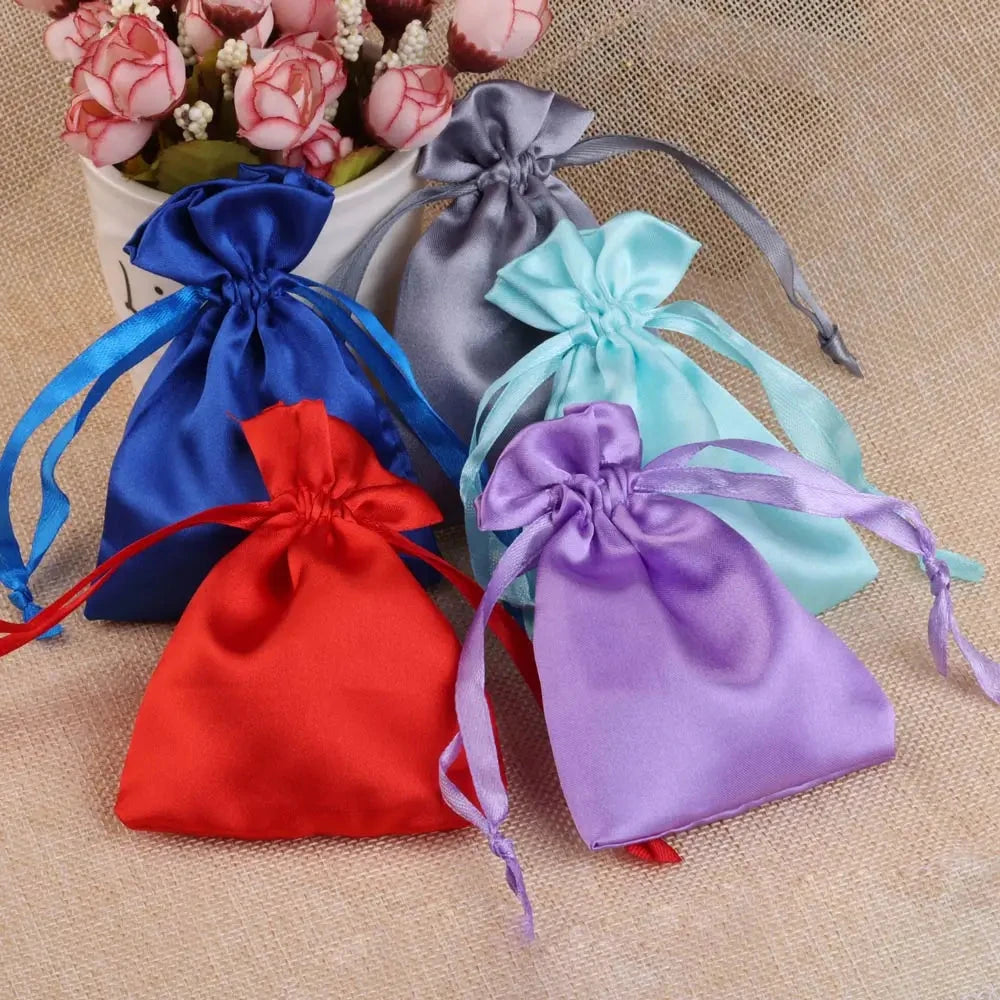 10/25/50pcs/lot Silk Jewelry Gift Bag Satin Drawstring Pouch For Wedding Party Candy Bag Luxury Jewelry Packing Organzabag Store Store