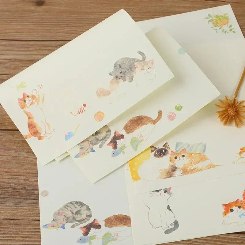 9pcs/set Cartoon Cats Envelopes with Letter Pads Cute Letter Writing Paper Wedding Invitation Cards Postcards Cover Stationery Sun4rising Stationery Store