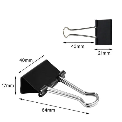 10pcs/set Black Binder Clips Foldback Metal Paper Clips Notes Letter Paper Document Grip Clamps Office School Binding Supplies Sun4rising Stationery Store