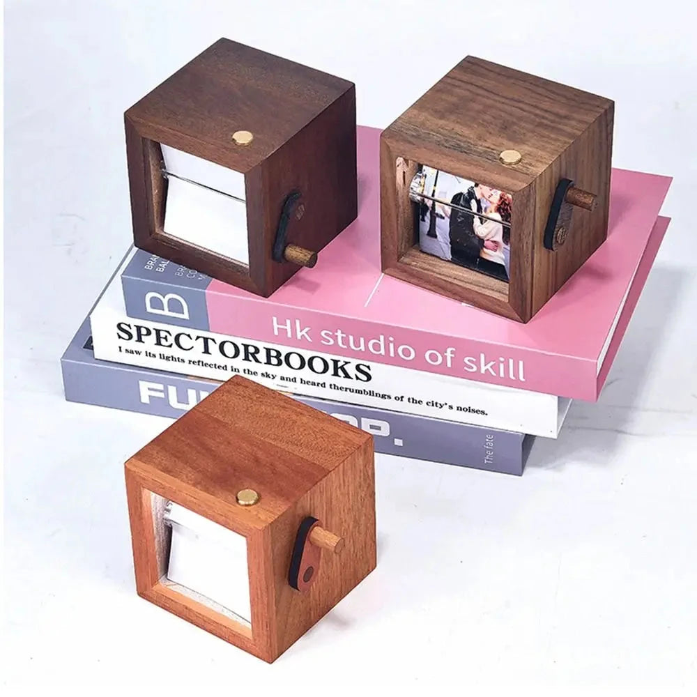 Luminous Hand Crank Photo Flip Book Frame Hand Motion 8/16 Photos DIY Wooden Rotating Picture Album Easy To Install Shop1104924695 Store