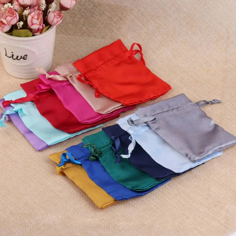 10/25/50pcs/lot Silk Jewelry Gift Bag Satin Drawstring Pouch For Wedding Party Candy Bag Luxury Jewelry Packing Organzabag Store Store