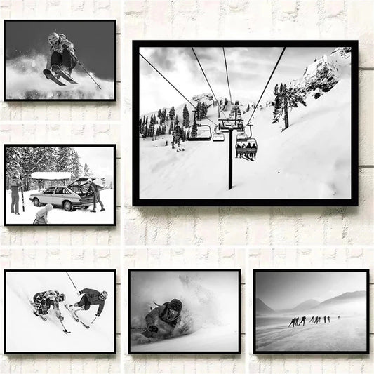 Black And White Winter Skiing Canvas Painting Ski Resort Sports Poster Skier Wall Art Print Nordic Picture For Living Room Decor ARDOR Art Prints Store Store