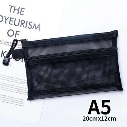 A4 A5 A6 Portable Double-layer Mesh Zipper File Bag Transparent  Student Test Paper Data Storage Bag Office Files Stationery Colourful Art Store