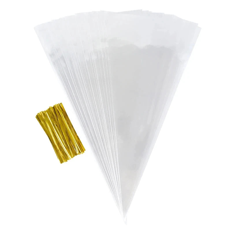 50pcs Clear Cone Candy Storage Bags Cones Transprant Plastic Bag Popcorn Candy Bags for Baby Shower Wedding Party Bags Supplies shop110476384 Store