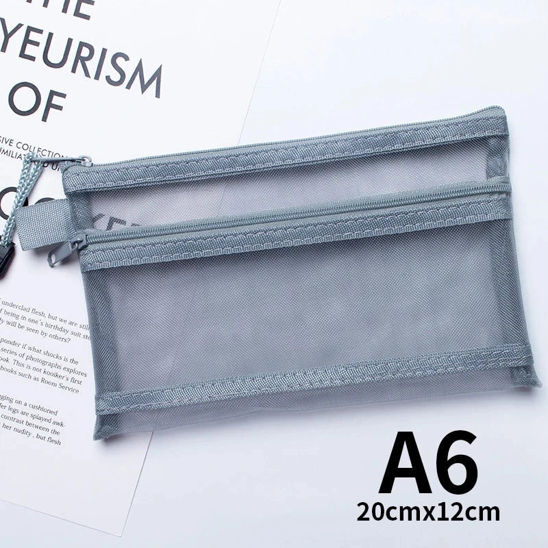 A4 A5 A6 Portable Double-layer Mesh Zipper File Bag Transparent  Student Test Paper Data Storage Bag Office Files Stationery Colourful Art Store