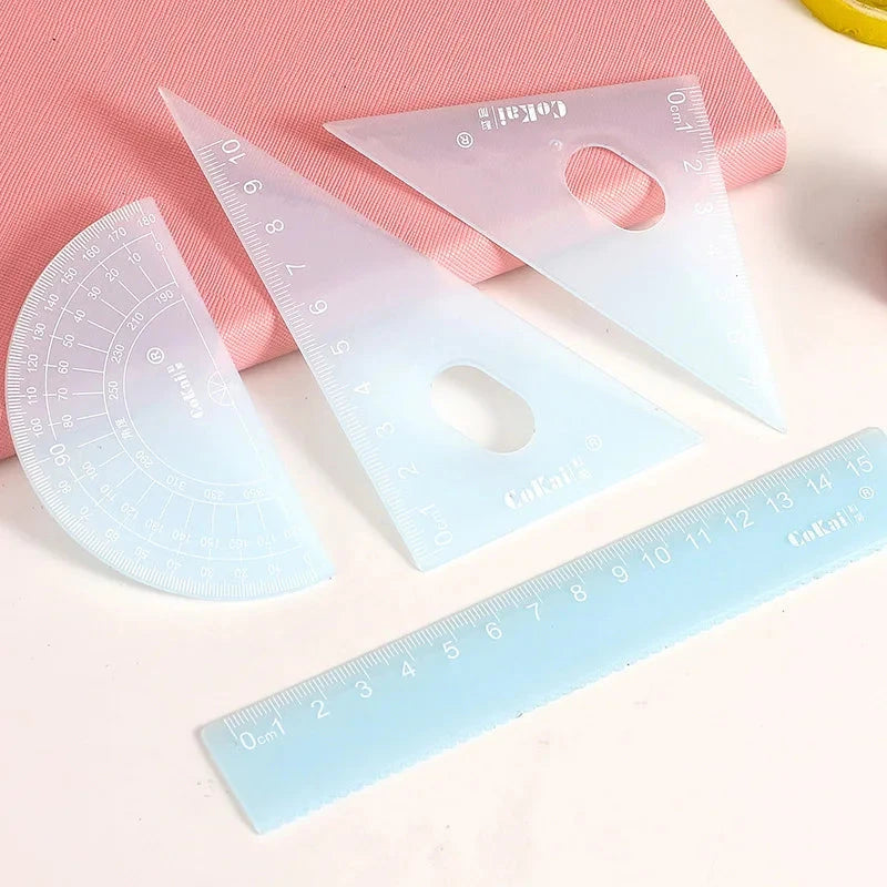 4pcs/box Ins Gradient Rulers Straight Triangle Ruler Protractor Drawing Painting Drafting Tool Korean Stationery Office Supplies Sun4rising Stationery Store
