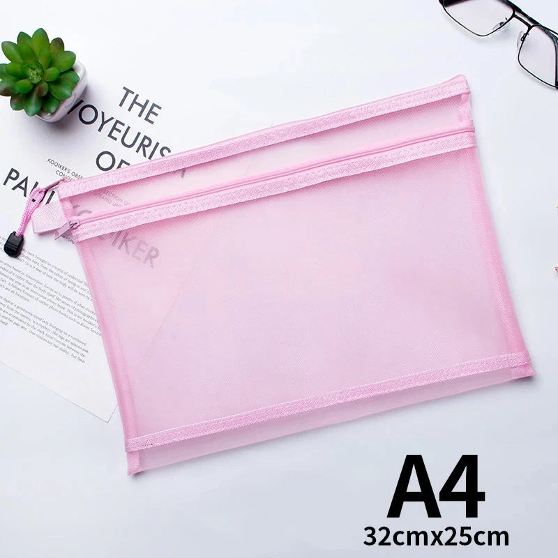 A4 A5 A6 Portable Double-layer Mesh Zipper File Bag Transparent  Student Test Paper Data Storage Bag Office Files Stationery Colourful Art Store