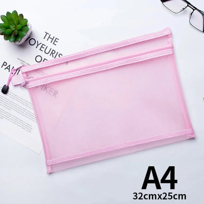 A4 A5 A6 Portable Double-layer Mesh Zipper File Bag Transparent  Student Test Paper Data Storage Bag Office Files Stationery Colourful Art Store