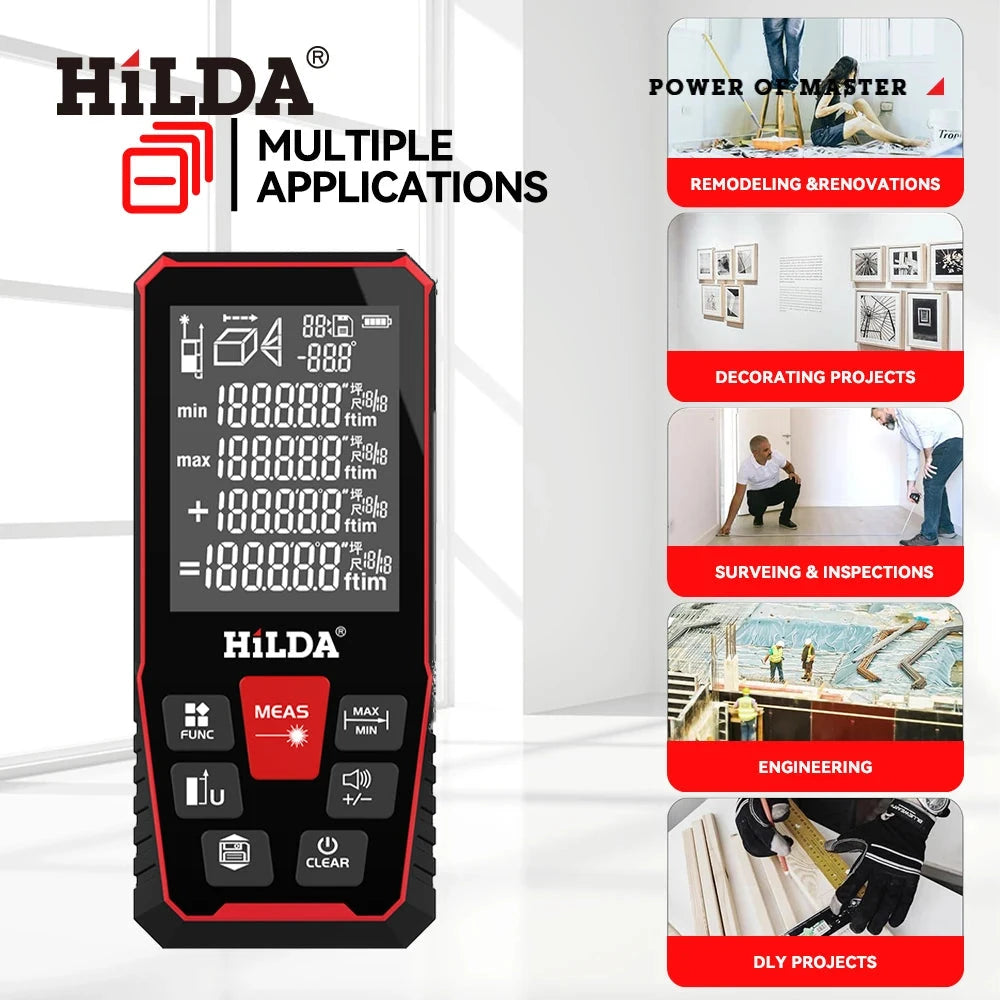 HILDA Laser Distance 50M/100M/120M Rangefinder Profesional Meter Laser Range Finder Ruler Test Tool HILDA Store