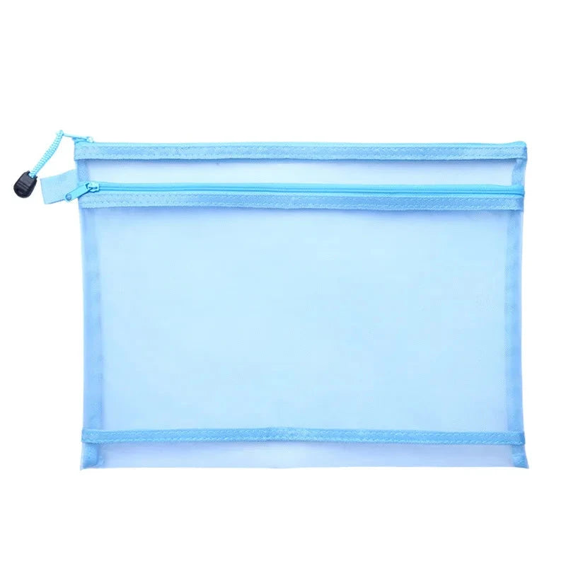 A4 A5 A6 Portable Double-layer Mesh Zipper File Bag Transparent  Student Test Paper Data Storage Bag Office Files Stationery Colourful Art Store