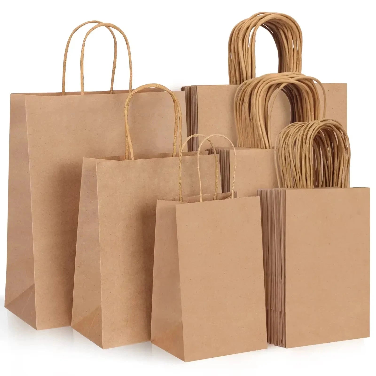 10/25/50pcs/lot Kraft Paper Bag with Handles Gift Packing Bags for Store Clothes Wedding Christmas Supplies Handbags Shop1104188054 Store