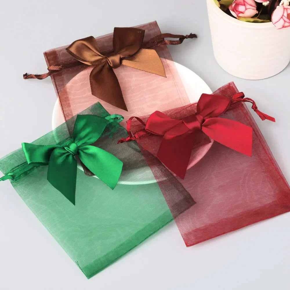 10/20/50pcs/lot New Organza Gift Bag Bowknot Christmas Party Wedding Candy Bags Exquisite Jewelry Packing Drawstring Pouch Organzabag Store Store