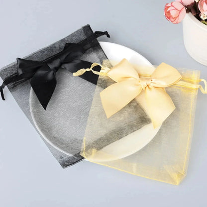 10/20/50pcs/lot New Organza Gift Bag Bowknot Christmas Party Wedding Candy Bags Exquisite Jewelry Packing Drawstring Pouch Organzabag Store Store