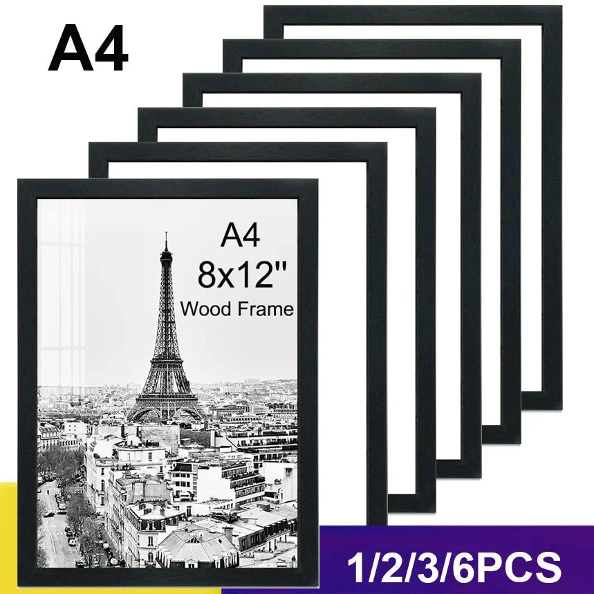 1/2/3/6PCS 8x12inch Wood Photo Frame A4 Black White Brown Certificates Frame family Picture Frame Home Decor Poster Frame Verynice0911 Store