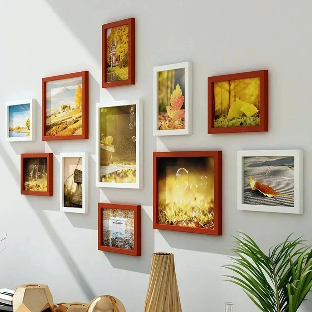 Living Room Photo Frame 11PCS American Wall Combination Wooden Hanging Picture Frame Creative Restaurant Home Decoration Marvellous Life Household Store
