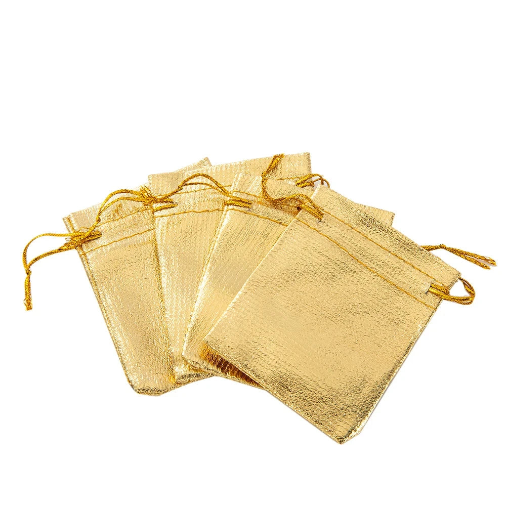 50pcs Gold Gift Drawstring Bags Pouches For Jewelry Organizers Favor Candy Bar Chocolate Package Small Businesses Supplies PDD001 Store