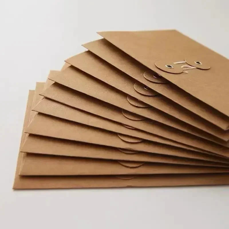 5/10pcs Vintage Kraft Paper Envelopes with Button String Tie Greeting Cards Postcards Letter Pads Cover Korean Stationery Office Sun4rising Stationery Store
