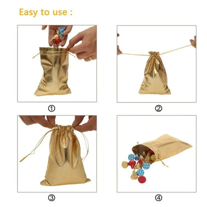 50pcs Gold Gift Drawstring Bags Pouches For Jewelry Organizers Favor Candy Bar Chocolate Package Small Businesses Supplies PDD001 Store