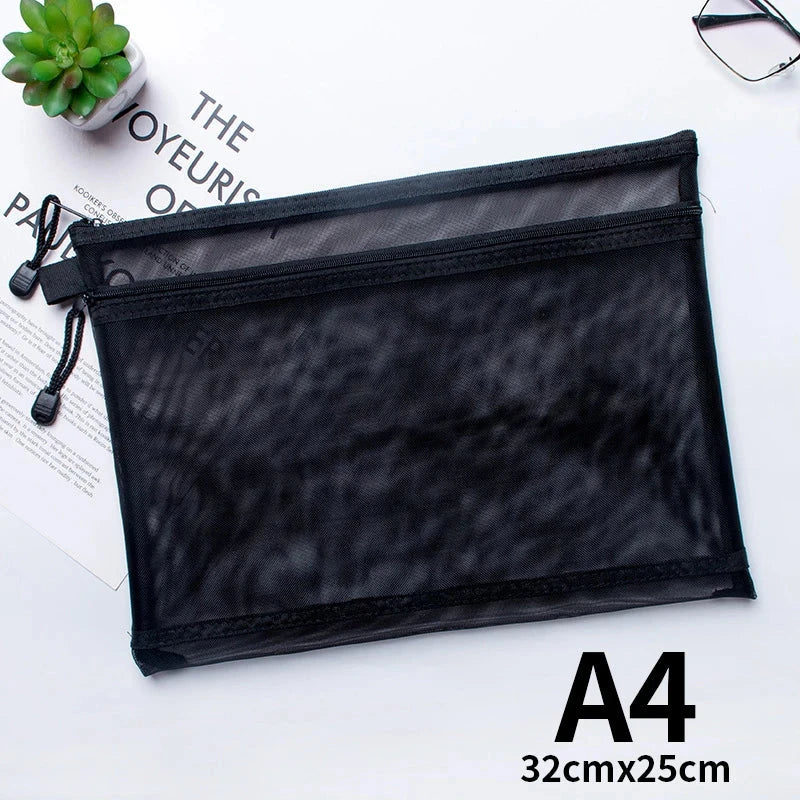 A4 A5 A6 Portable Double-layer Mesh Zipper File Bag Transparent  Student Test Paper Data Storage Bag Office Files Stationery Colourful Art Store