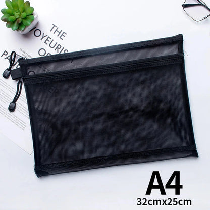 A4 A5 A6 Portable Double-layer Mesh Zipper File Bag Transparent  Student Test Paper Data Storage Bag Office Files Stationery Colourful Art Store