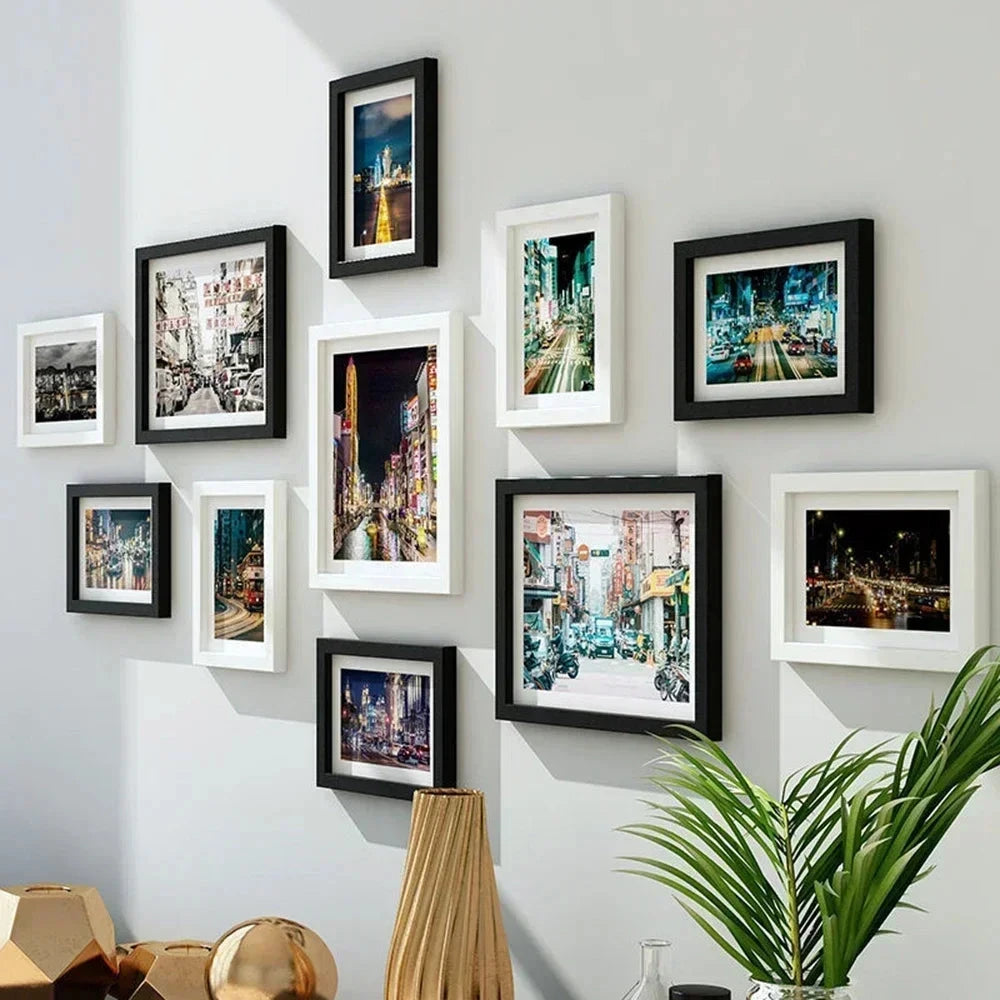 Living Room Photo Frame 11PCS American Wall Combination Wooden Hanging Picture Frame Creative Restaurant Home Decoration Marvellous Life Household Store