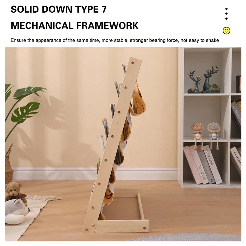 Solid Wood Children Bookshelf Multi-Layer Movable Shelf for Kids Storage Floor Standing Bookshelf Picture Book Rack Bookcase HowardHOME Store