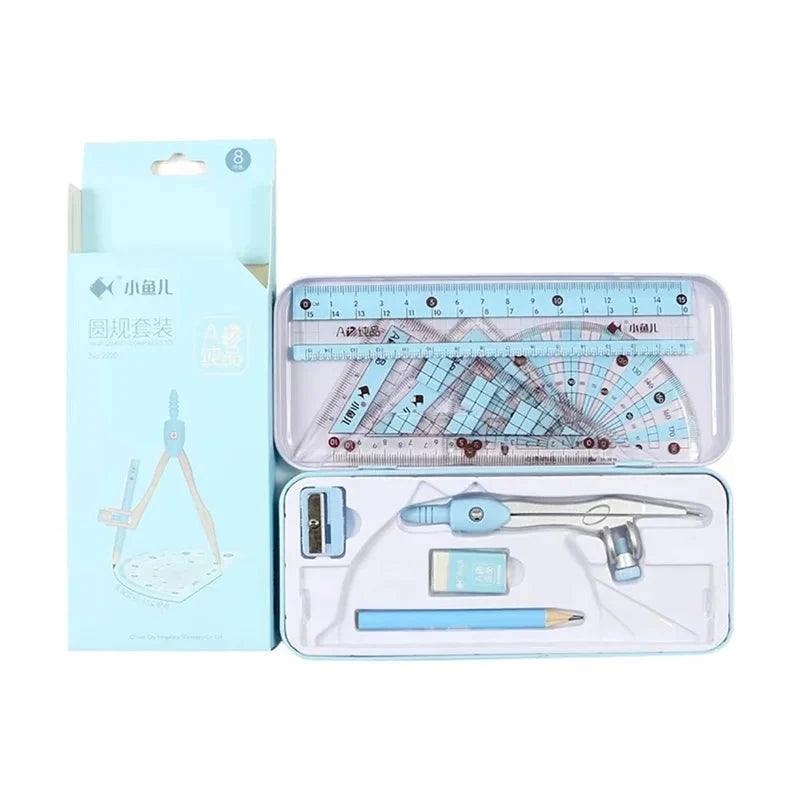 8Pcs/set Pencil Rubber Pencil Sharpener Ruler Set Student Stationery Geometric Mathematics Drawing Tools School Supplies Shop1104007265 Store