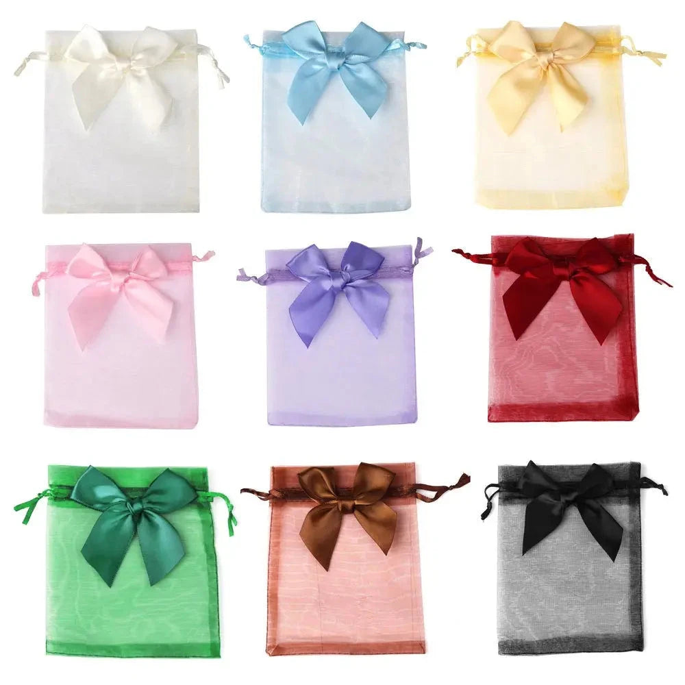10/20/50pcs/lot New Organza Gift Bag Bowknot Christmas Party Wedding Candy Bags Exquisite Jewelry Packing Drawstring Pouch Organzabag Store Store